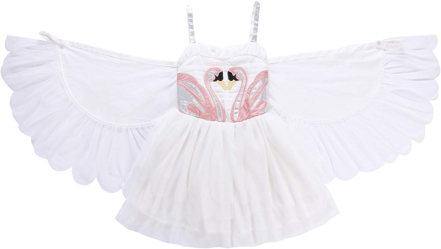 Lee Little Angel Girl Swan Wings Performance Dress Angel Flamingo Princess Slip Dress (110, E40)