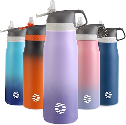 Miniatura 1 de FEIJIAN FJbottle - Botella de agua aislada con tapa con popote de 20 onzas a 25 onzas, doble pared al vacío, botella de agua para niños, de acero