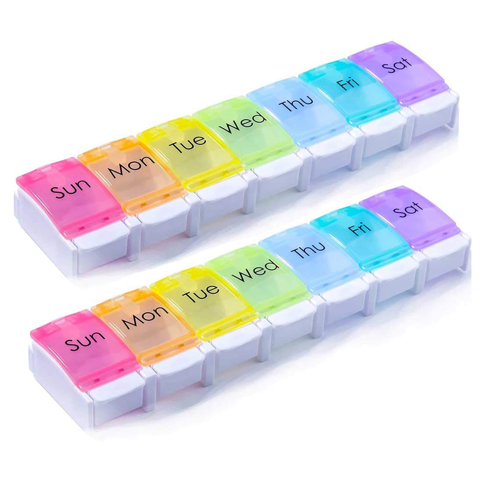 2 Pcs Pill Boxes 7 Day 1 Times A Day, Pill Organiser, Portable 7 Day Pill Box Organiser, Medicine Organiser with Push Button Pop Open Lids Design for Tablet Vitamins Cod Liver Oil