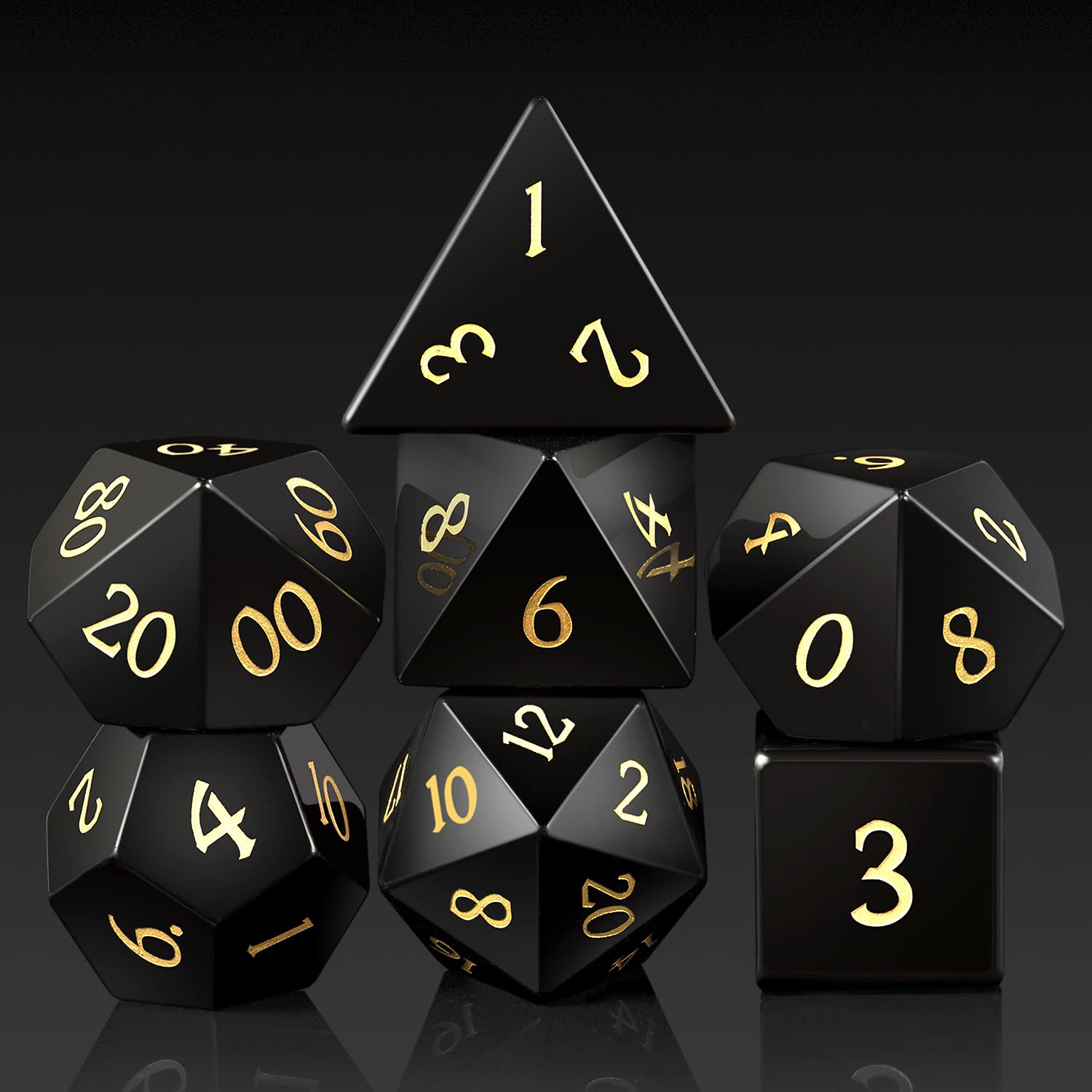 DNDND Set completo di dadi in gemma Obsidian con splendida confezione regalo per Dungeons and Dragons e giochi da tavolo (Obsidian)