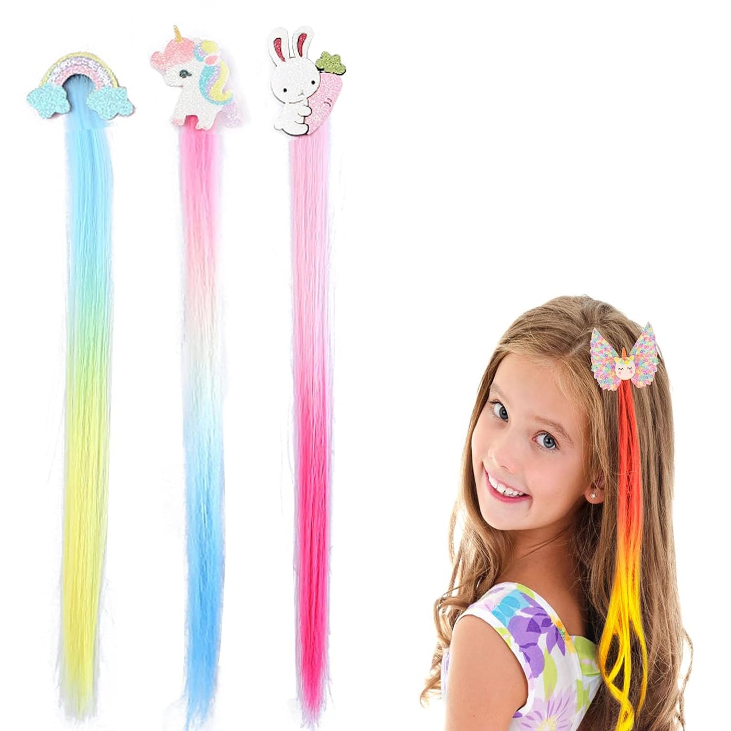 QUILBOOL Hair Clips for Girls Hair Bows Accessories for Girls kids Hair Clips Girls Hair Bows Unicorn Hair Glitter Braided Curly Gradient Kids Hair Extensions for Princess Dress, 3 Pc, Multi. (B0D22Y3VZZ) Amazon Price History, Amazon Price Tracker