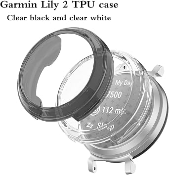 Watch Screen Protector (4+2 Pack) Compatible for Garmin Lily 2, Film Anti-Scratch High Definition Full Coverage and Soft TPU Protective Case, Black