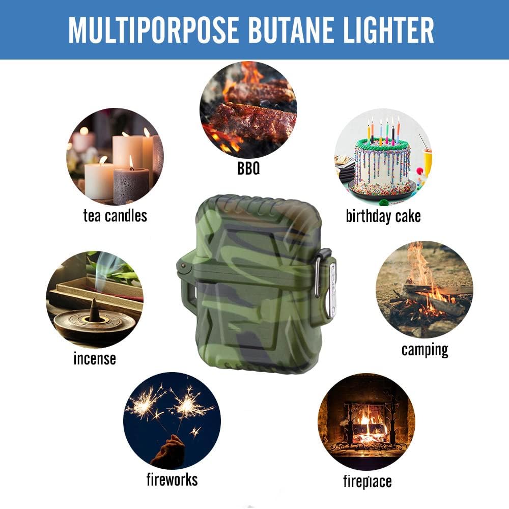 Torch Lighter, Waterproof Refillable Mini Butane Lighter, Adjustable Pocket Lighter Windproof Gas Lighter with Key Ring Jet Flame Lighter Mens Gifts Camouflage(Without Butane)