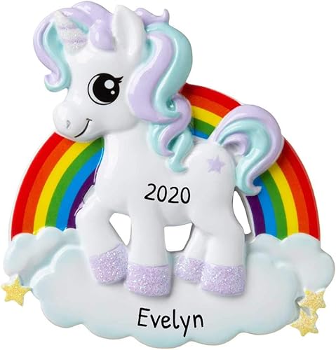 Adorno personalizado de pony arcoíris Personaje de unicornio para árbol de Navidad de niños 2024