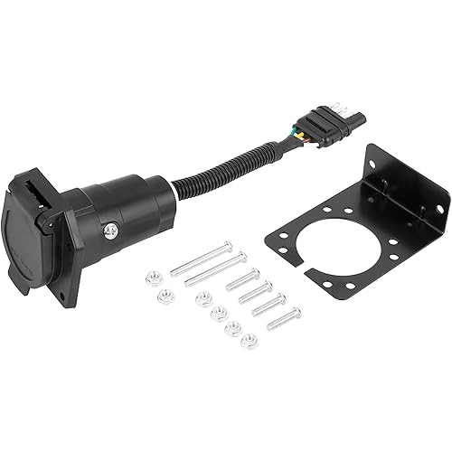 X AUTOHAUX 4 Way Flat to 7 Way Round Trailer Wiring Adapter Harness Plug Harness Plug with Connector Socket Mounting Bracket