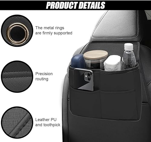 Miniatura 3 de Organizador de asiento trasero de automóvil, bolsa de almacenamiento impermeable de piel sintética, multiusos para asiento delantero y trasero,