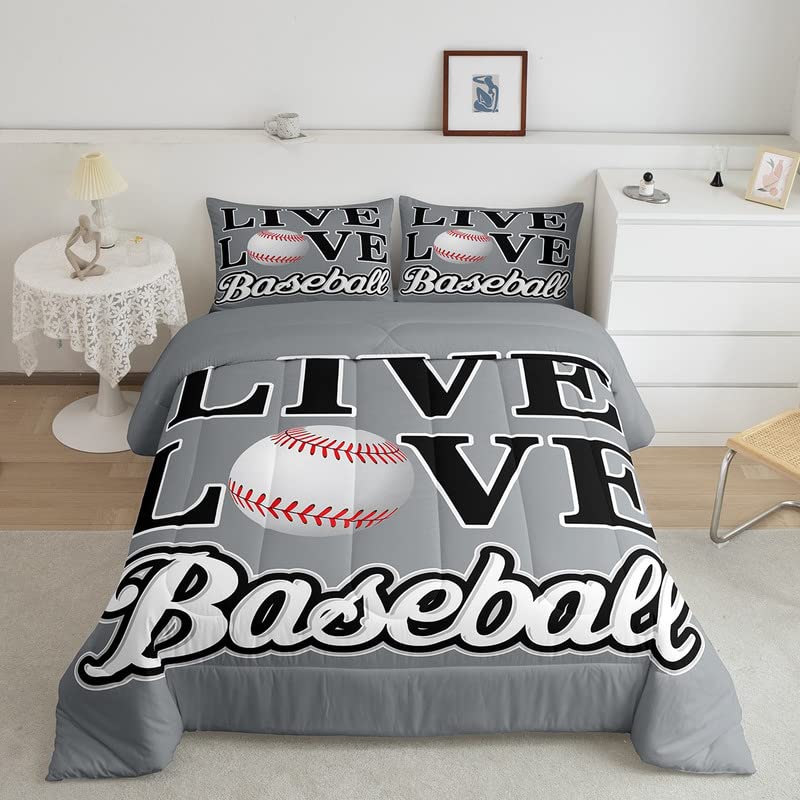 Kids Baseball Comforter Set Full Size Baseball Lover Bedding Set for