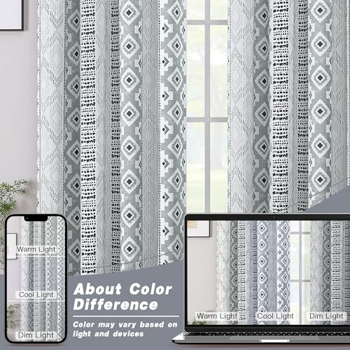 Image of XiDi Blackout Curtains for Bedroom 84 Inches Long 2 Panels Grey Boho Vintage Farmhouse Patterned Curtains for Living Room Thermal Insulated Vintage Rustic Grommet Window Drapes, Light Grey 52Wx84L