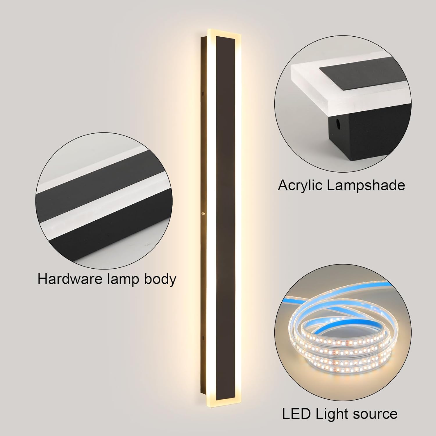 Long Outdoor Wall Lights 2 Pack 31.5 Inch Modern LED Exterior Lighting 3000K-6000K Dimmable Outdoor Wall Sconces IP65 Waterproof Rectangular Black Lighting Fixture for Porch Garage
