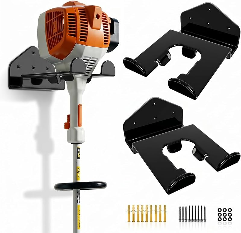 Housolution 8" Trimmer Rack with Rubber Coating, [2 Pack] Weed Eater Hanger | Heavy Duty Garden Power Tool Holder Organizer Hooks for Grass Trimmer, Hedge Trimmer, Garden Tool, Leaf Blower, Chainsaw