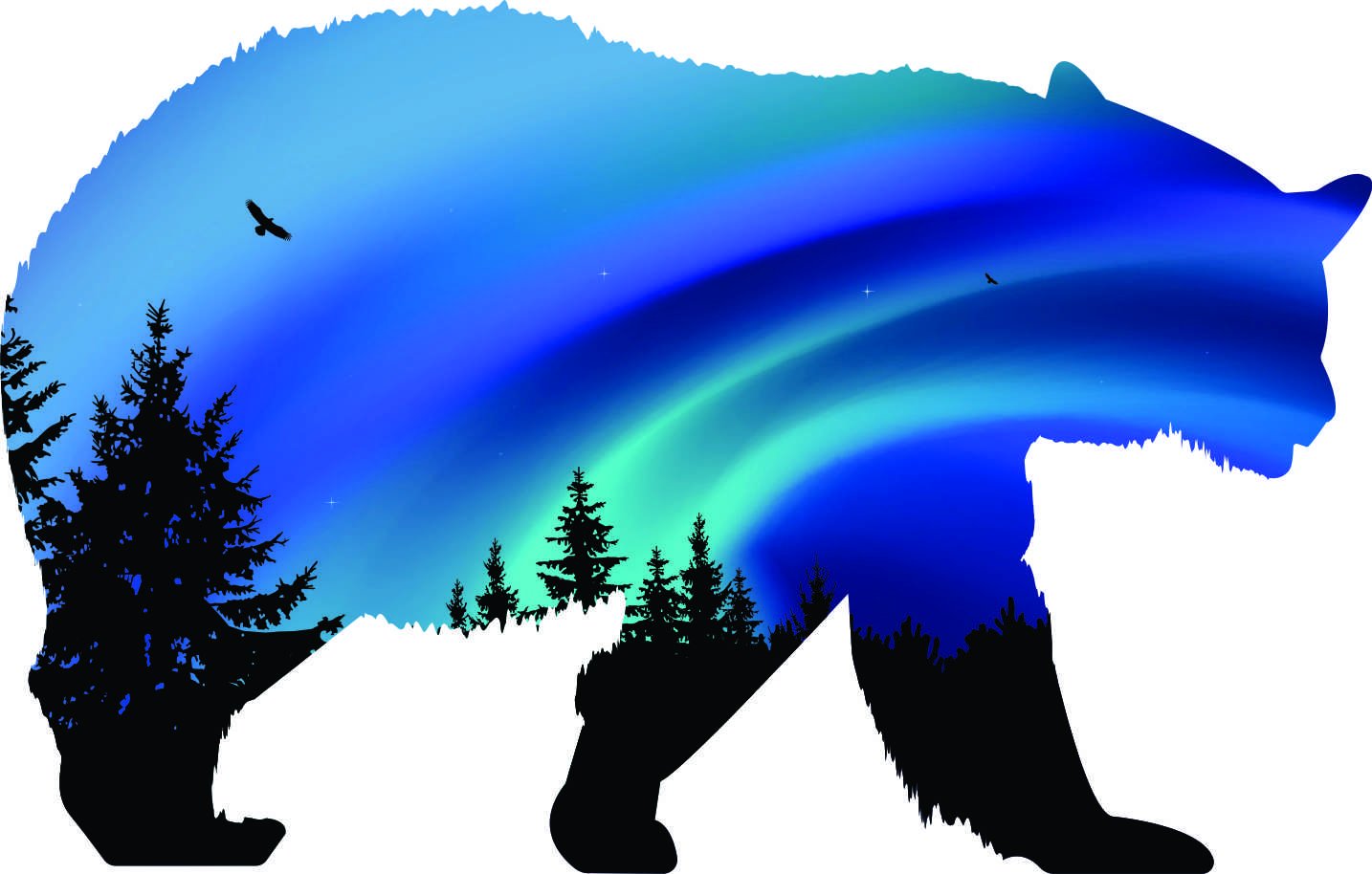 Animal Bear Walking Right Northern Lights 4x5.4 USA America Symbol Sticker Decal die Cut Vinyl - Made and Shipped in USA
