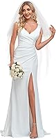 Ever-Pretty Women's V-Neck Sleeveless Mermaid Wedding Dress with Slit, Floor-Length Bridal Gown White 0121B