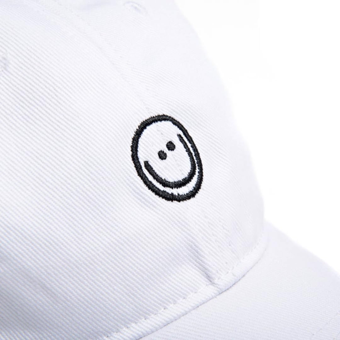 Smiley Face Baseball Hat – Embroidered Design, Adjustable Cap with 'Be Happy' Embroidery on The Brim, Eco-Friendly, UV Protection 50+, Casual Wear for Men and Women, White - Image 4