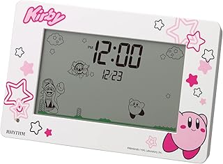 RHYTHM 8RDA81KB03 Kirby Star Alarm Clock Funny Action Digital Clock with Calendar, Pink, 4.9 x 6.4 x 1.8 inches (10 x 16.2...