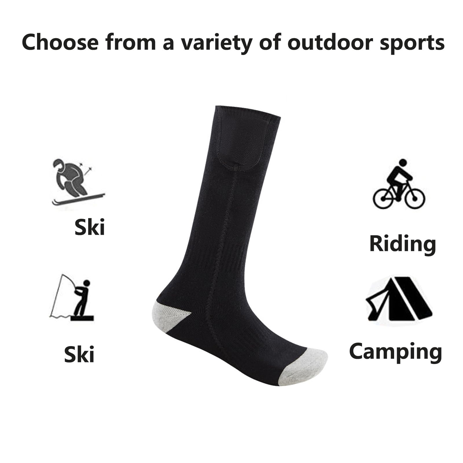 Chaussettes chauffantes pour Hommes et Femmes avec télécommande APP et 5000 mAh jusqu'à 10 Heures Chaussettes de Ski chauffantes Rechargeables 3 Niveaux de température C blackgray
