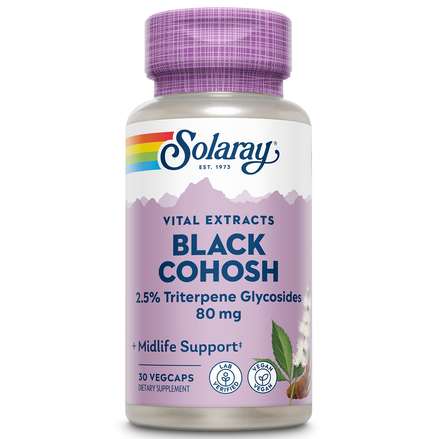 SOLARAY Black Cohosh Root Extract 80 mg | One Daily Womens Health & Menopause Support Supplement | Non-GMO, Vegan & Lab Verified | 30 VegCaps