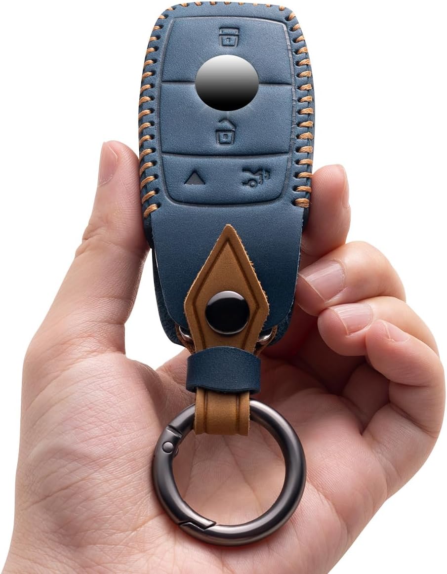 for Mercedes Benz Key Fob Cover Leather Car Key Case Keychain Fob Holder Compatible for Mercedes Benz A-Class C-Class E-Class G-Class S-Class 2017-2024 (Blue) - Image 8