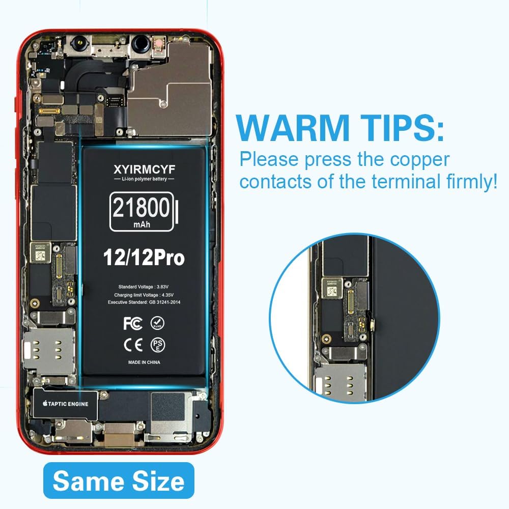 XYIRMCYF 21800mAh Super Capacity Battery Compatible with iPhone 12/12 Pro, 0 Cycle Li-Polymer Replacement Battery for iPhone 12/12 Pro, with Professional Repair Tool Kit