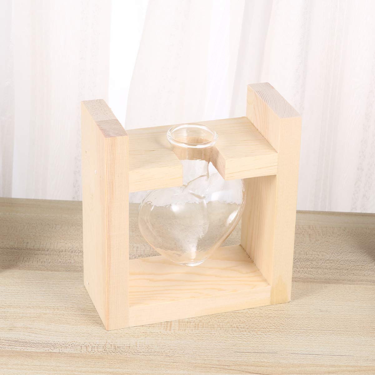 Jarrón hidropónico de Cristal en Forma de corazón, con Soporte de Madera para decoración de Escritorio de casa, Oficina, Boda, jarrón de Cristal con Soporte de Madera