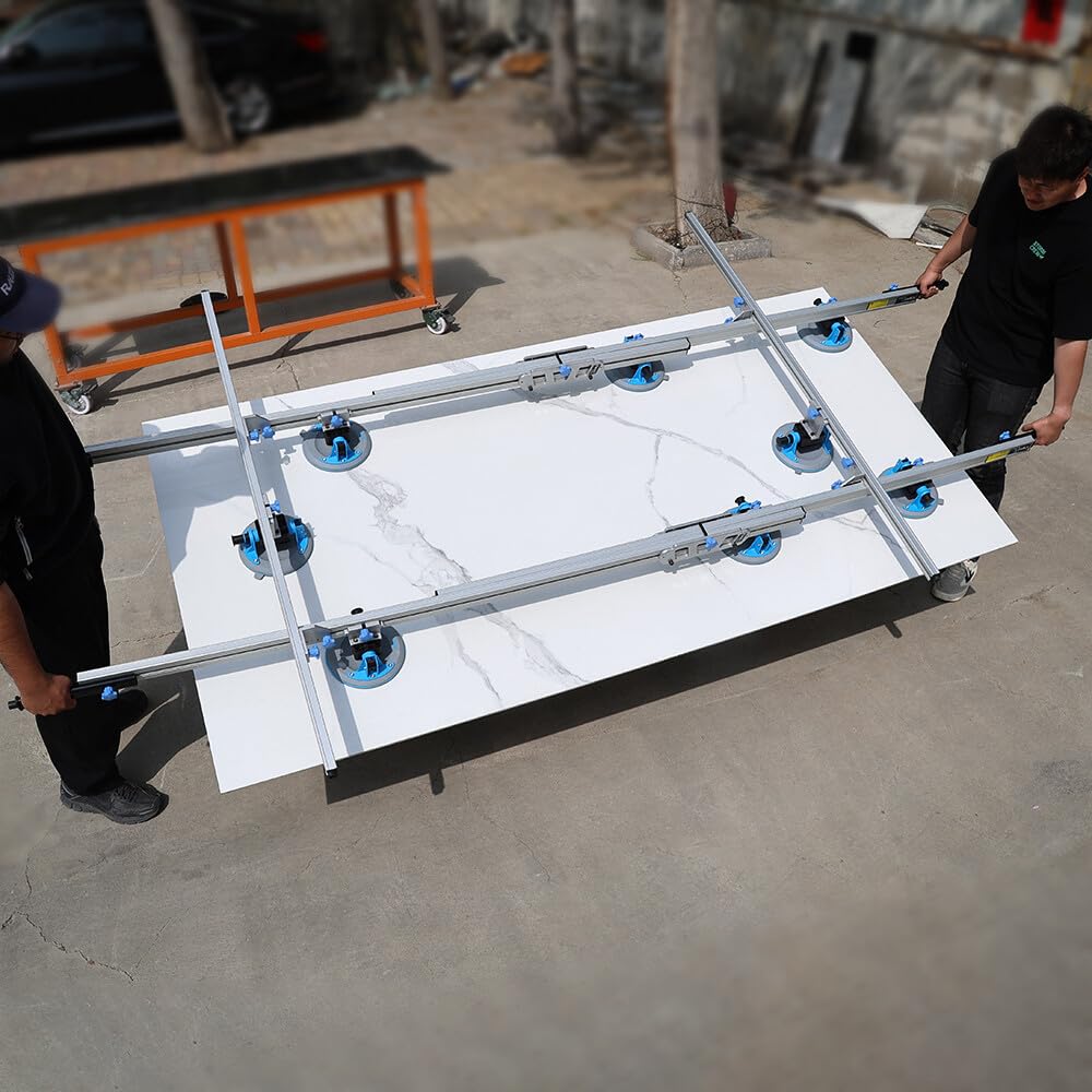Raizi CarriX Verstellbare Schienen 1940-3600mm Teleskop Großformatige Fliesenplatten Trägersystem mit 8x 200mm weißen Silikon-Vakuum-Saugkissen und Querstangen