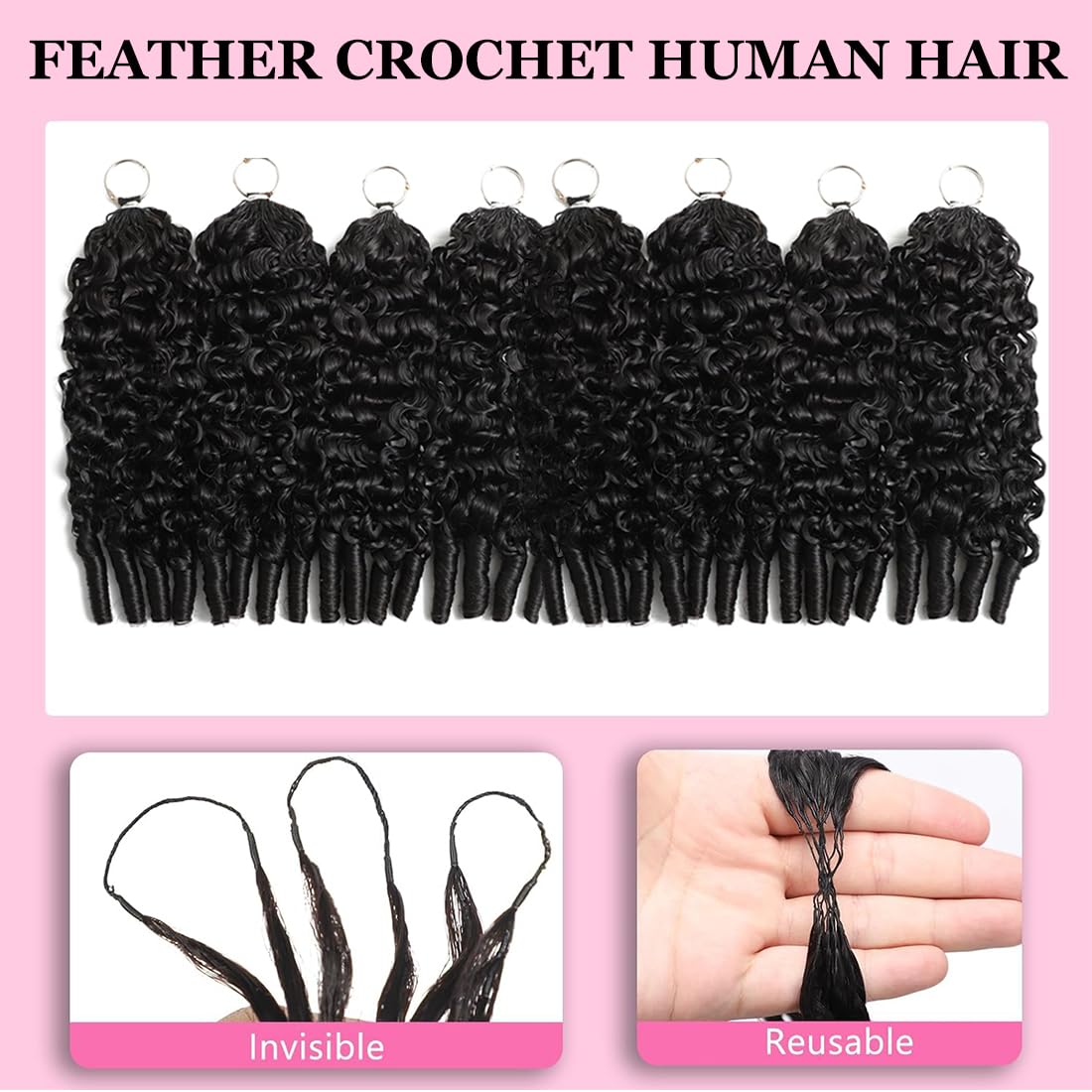 Fether Burmese Curly Human Hair Crochet Extensions 1B 60g