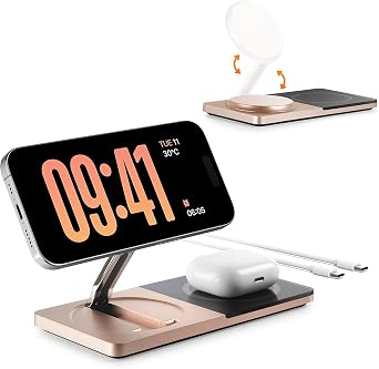 Wireless Charging Station for iPhone & AirPods Foldable Charger Stand with MagSafe, 2-in-1 Magnetic Charger Stand for iPhone 12-15 & iPhone 16 & AirPods No AC Adapter