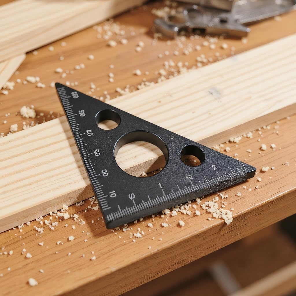 Aluminium Alloy Right Triangle Angle Ruler, 45/90 Degrees Multi Angle Construction Tool with Imperial and Metric Scales, Mini Portable Isosceles Triangle Angle Ruler for Woodworking Workshop (Black)