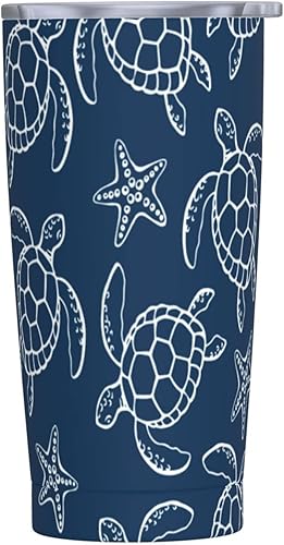 Bonita taza de acero inoxidable con tapa aislada al vacío, taza de té con diseño de tortuga marina, taza de té, taza de té, taza de café de viaje