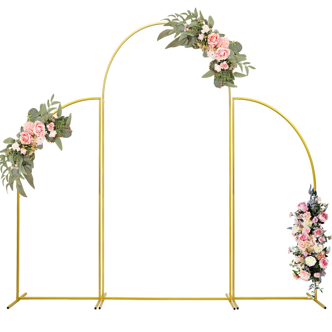 Linda's Memory Wedding Arch Backdrop Stand Fitting Balloon Arch Stand Frame Photo Arch Backdrop Stand for Parties Birthday Anniversary Baby Shower Background Decoration (Half Moon - 7 FT, Gold)
