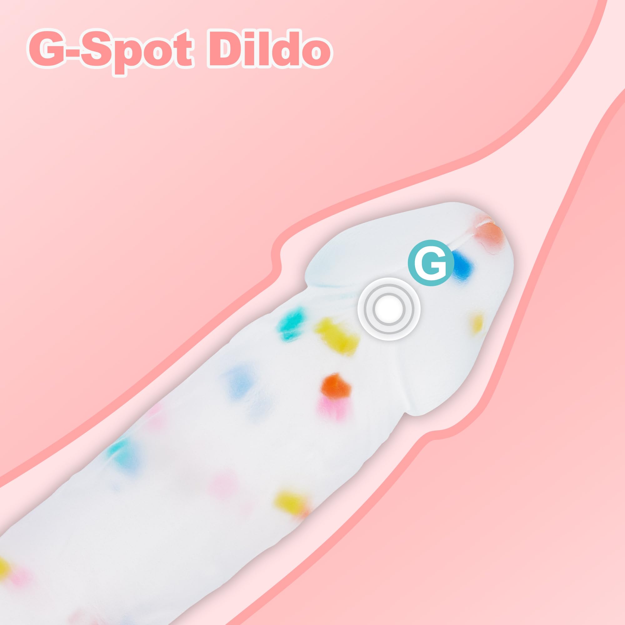 5.9 Inch Small Confetti Clear Silicone Dildo with Flared Suction Cup Base for Hands-Free Play, Flexible Beginner Dildo with Curved Shaft and Balls for Vaginal G-Spot and Anal Prostate: 5.9 Inch Confetti