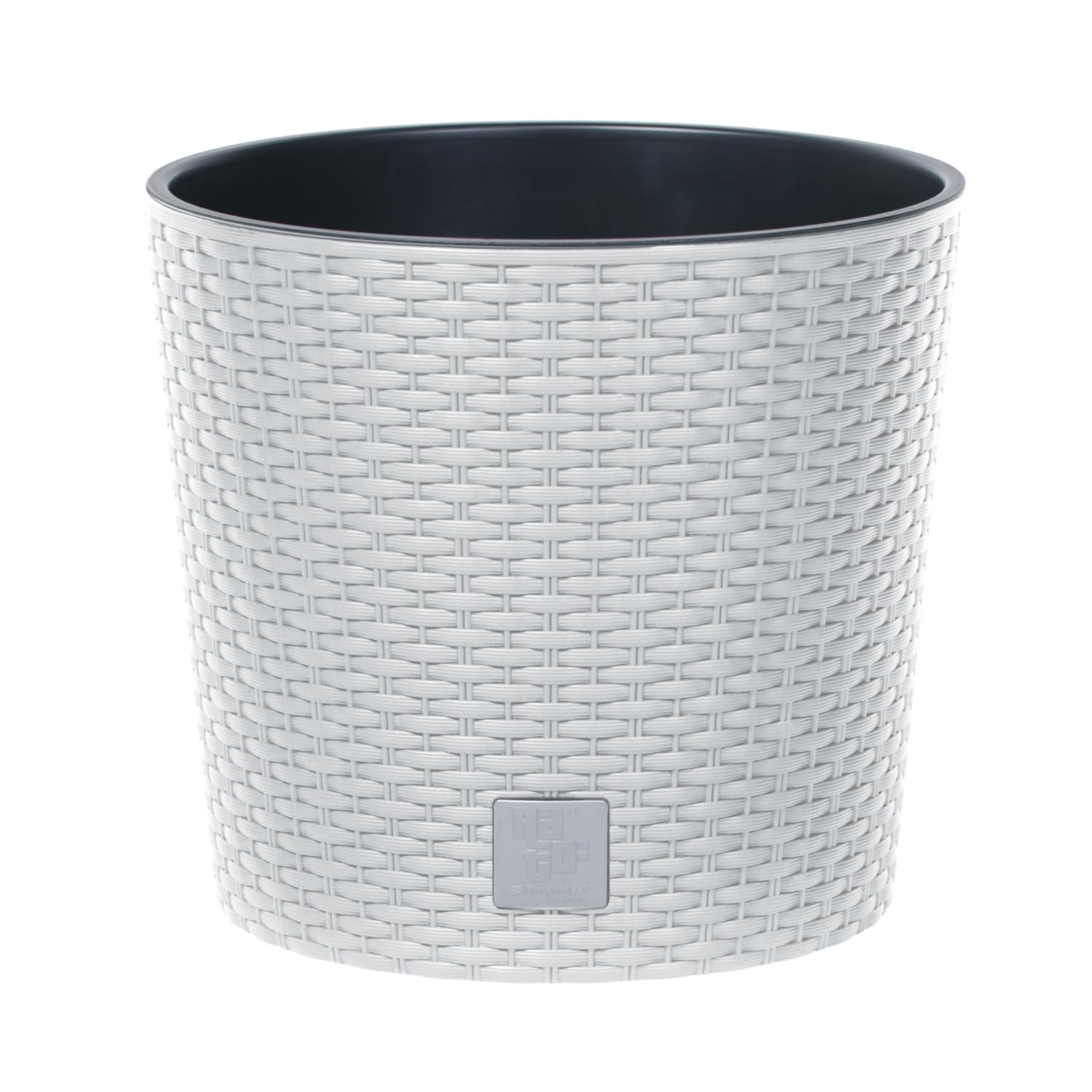 B2C Round Planter Plant Flower Pot Outdoor Garden Weatherproof with Insert Rattan Look Plastic Indoor Outdoor Patio Home Decor (White, 30cm - 15 Litres)
