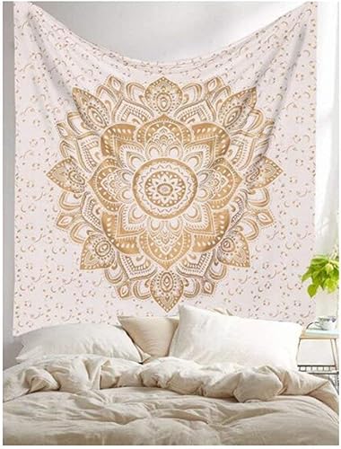 Miniatura 5 de GDONLINE Tapiz de mandala dorado teñido para dormitorio, tapiz de pared hippie para decoración de habitación, tapiz de algodón bohemio, tapiz indio