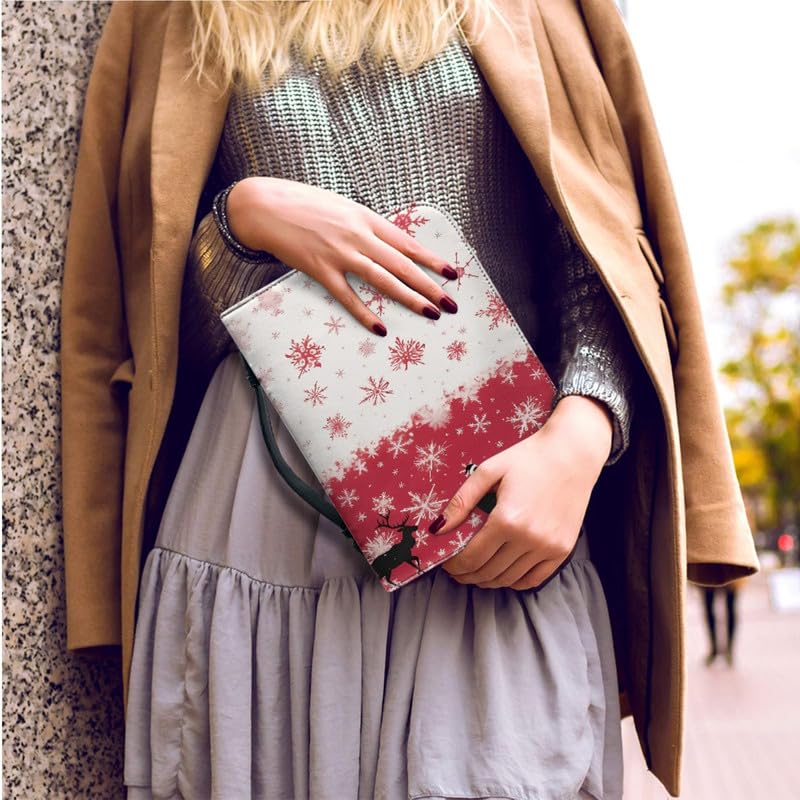 Garronmavis Snowflake Santa Claus Women's Bible Cover Xmas Elk Dust-Proof Bible Bag Christmas Painting Bible Case with Keychain - M