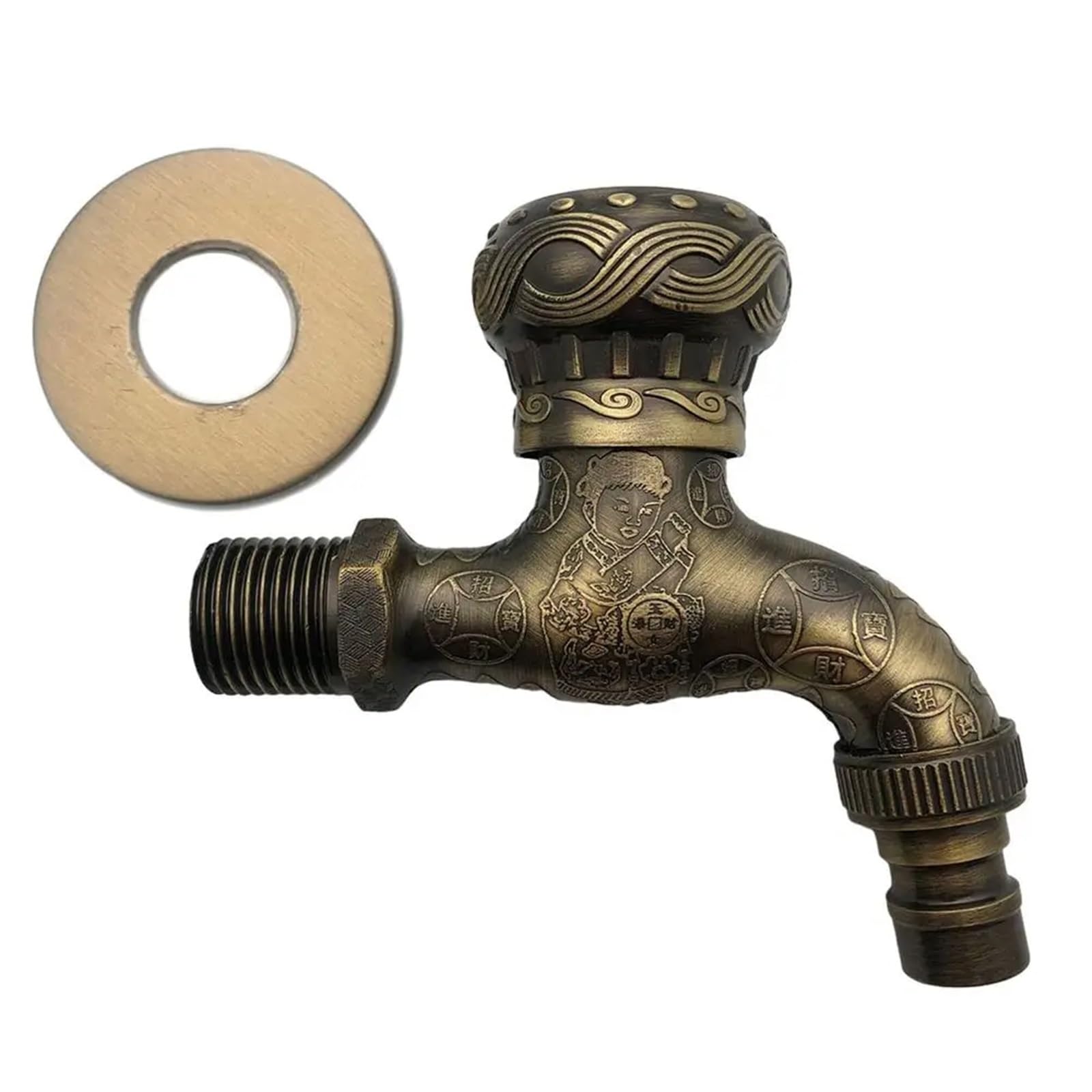 Trryuip F Outside Tap Antique Dragon Carved Water Taps Garden Faucet Washing Machine Outdoor Mop Wash Basin Vintage Style(-F)