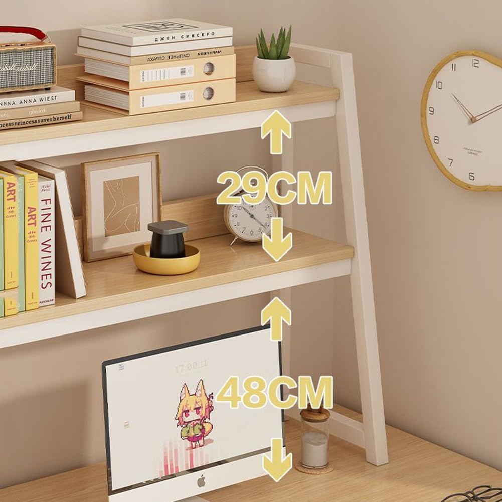 3-Tiers Dorm Room Desk Hutch,Desktop Ladder Bookcase,Desk Hutch Dorm,Computer Desk Desktop Bookshelf,Bold Steel Frame,Environmental Protection Board,White-95 * 32 * 90cm/37.4 * 12.5 * 35.4in 95*32*90cm/37.4*12.5*35.4in White
