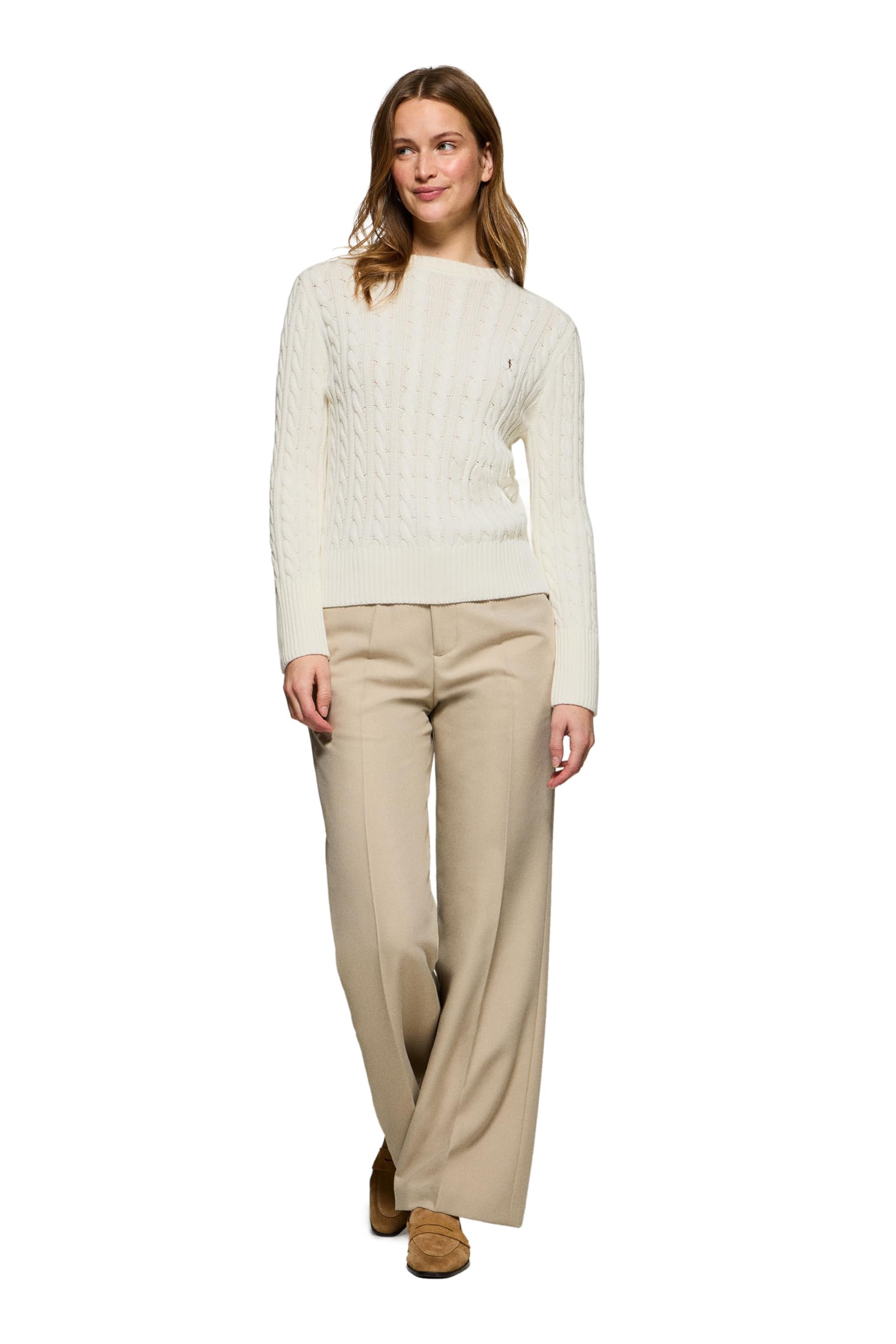 Polo Club Maglione per Donna Stile Treccia con Scollo Tondo e Ricamo 100% Cotone