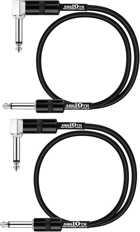 12 Inch 2 Pack Guitar Patch Cable 30 CM Straight to Angled | Performance Guitar Effect Pedal Cables Standards size Nickel Plated Plug
