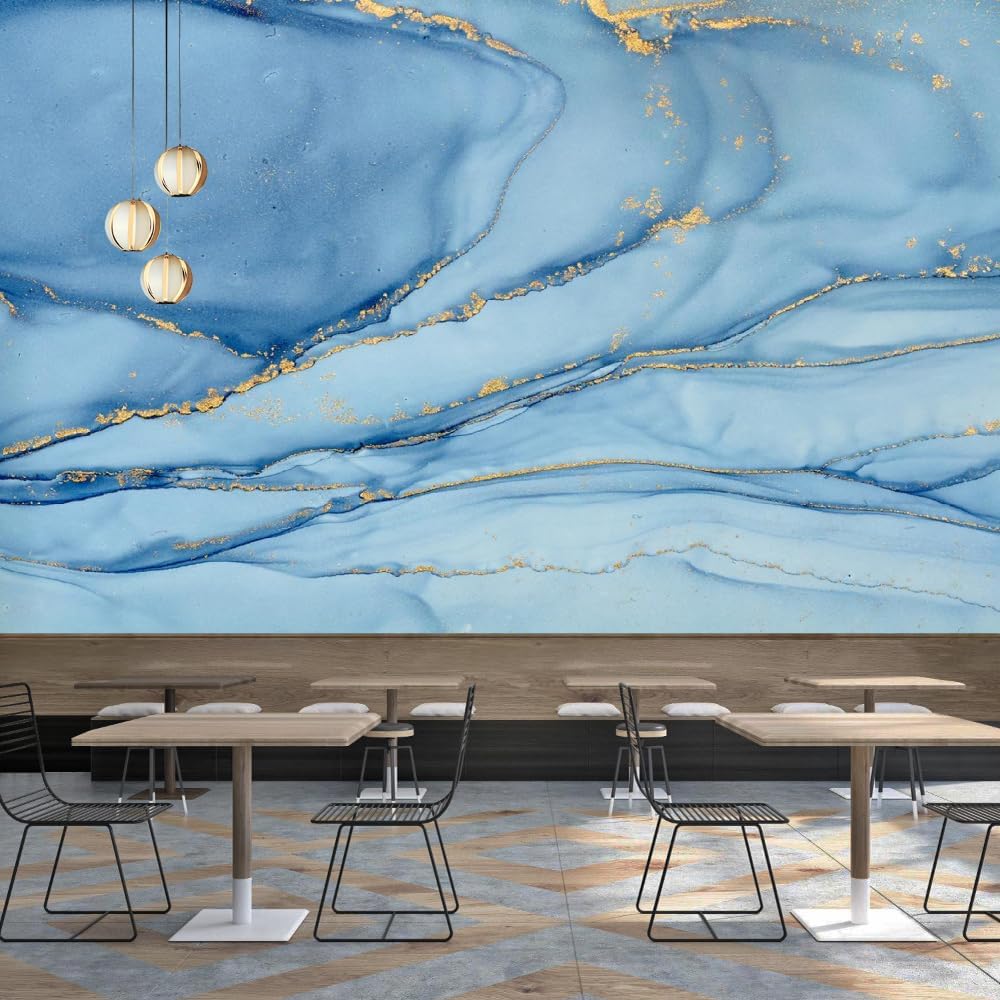 Blue Marble 3D Peel and Stick Wall Murals Wallpaper, Fashion Background Panorama Photo Paintings, Wall Decor for Living Room Restaurant Dance Studio - 79" Wx55 H