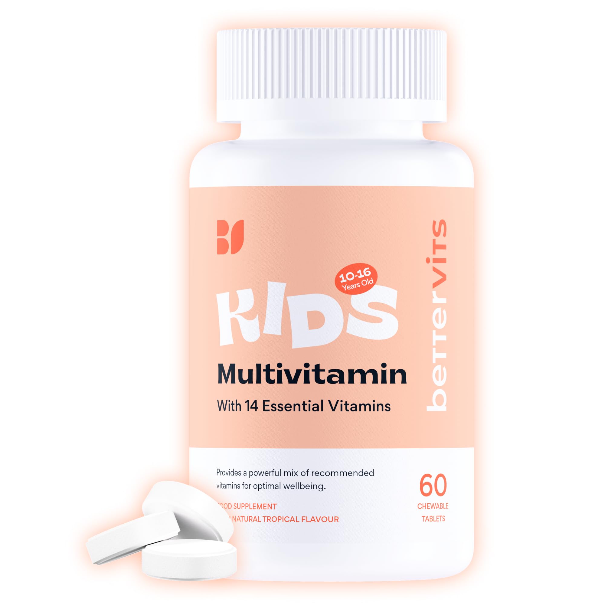 Bettervits Kids Multivitamin Gummies | Children’s Multivitamins with Vitamins A, C, D, E, K, B-Complex | Chewable Vitamins for Kids 10–16 Years | for Immune Support & Daily Nutrition | 60 Count