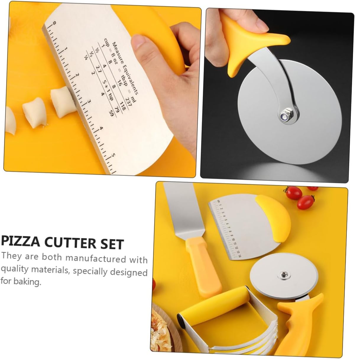GALPADA 5pcs Stainless Steel Pizza Peel and Silicone Kneading Dough Mat Set with Scale, Manual Dough Cutter for Baking and Kitchen Cooking Tools