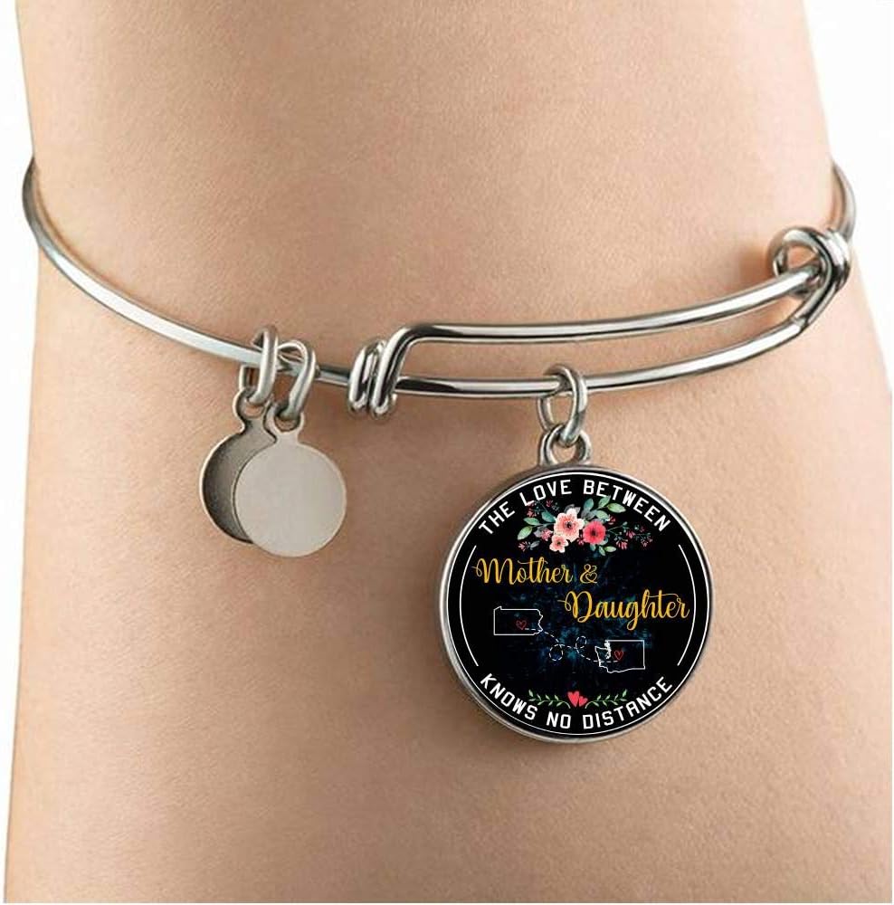 HusbandAndWife Mother Daughter Necklace Bangle Bracelet The Love Between Mother & Daughter Knows No Distance Pennsylvania PA State and Washington WA State, Funny Necklace Name Jewelry Stores