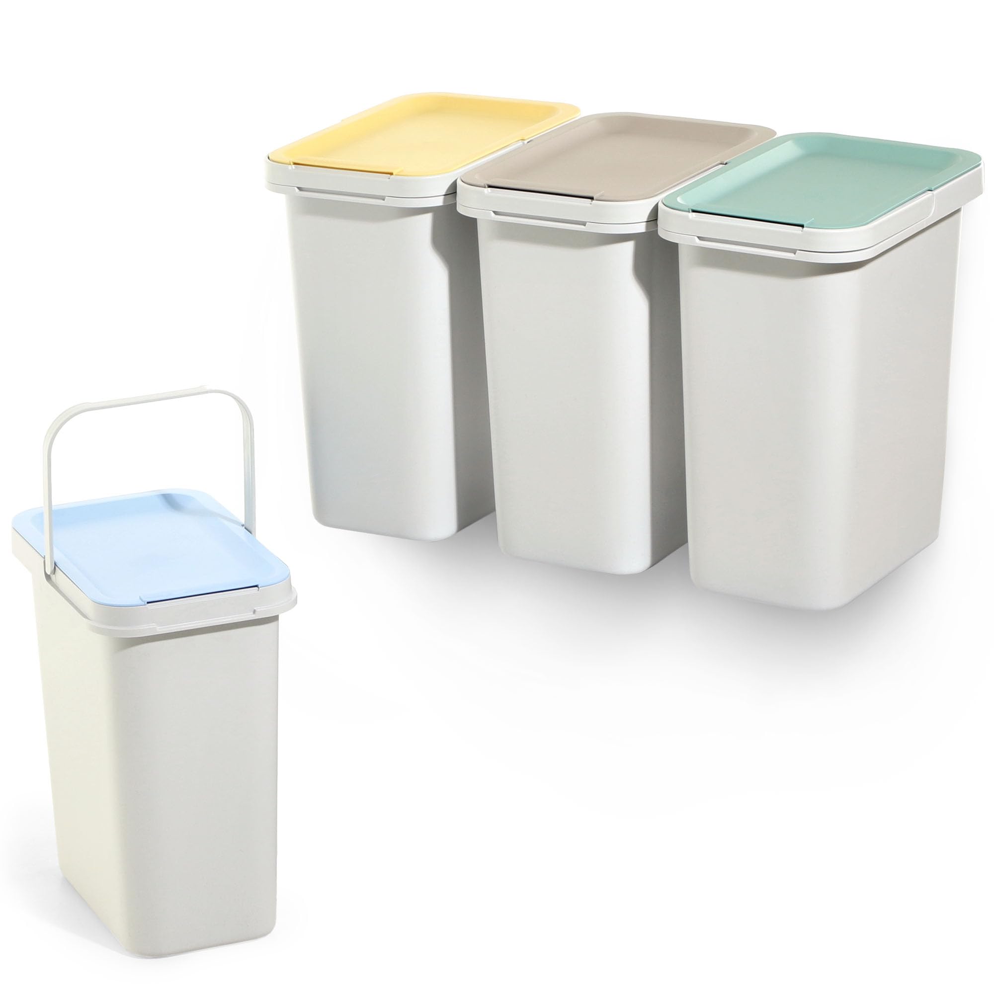 KADAX Set di Pattumiera per Raccolta Rifiuti, Sistema di Raccolta, Robusto Contenitore Con Coperchio Denso, in Plastica (Bianco 4 x 12L)