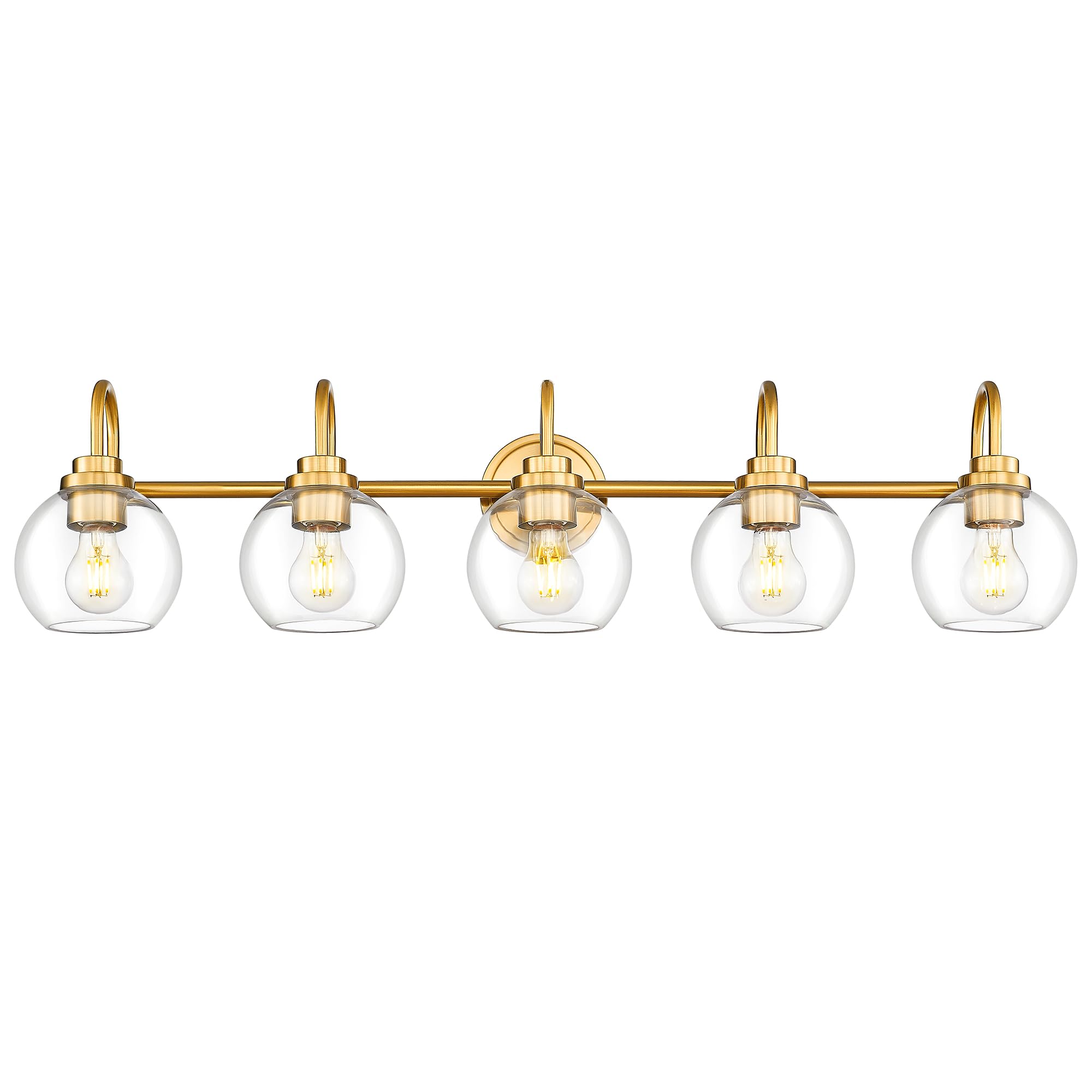 Bathroom Light Fixtures, 5-Light Brushed Gold Vanity Lights with Globe Clear Glass, 35 Inch Champagne Bronze Vanity Lighting Fixtures Over Mirror, AD-22280-5W-GD
