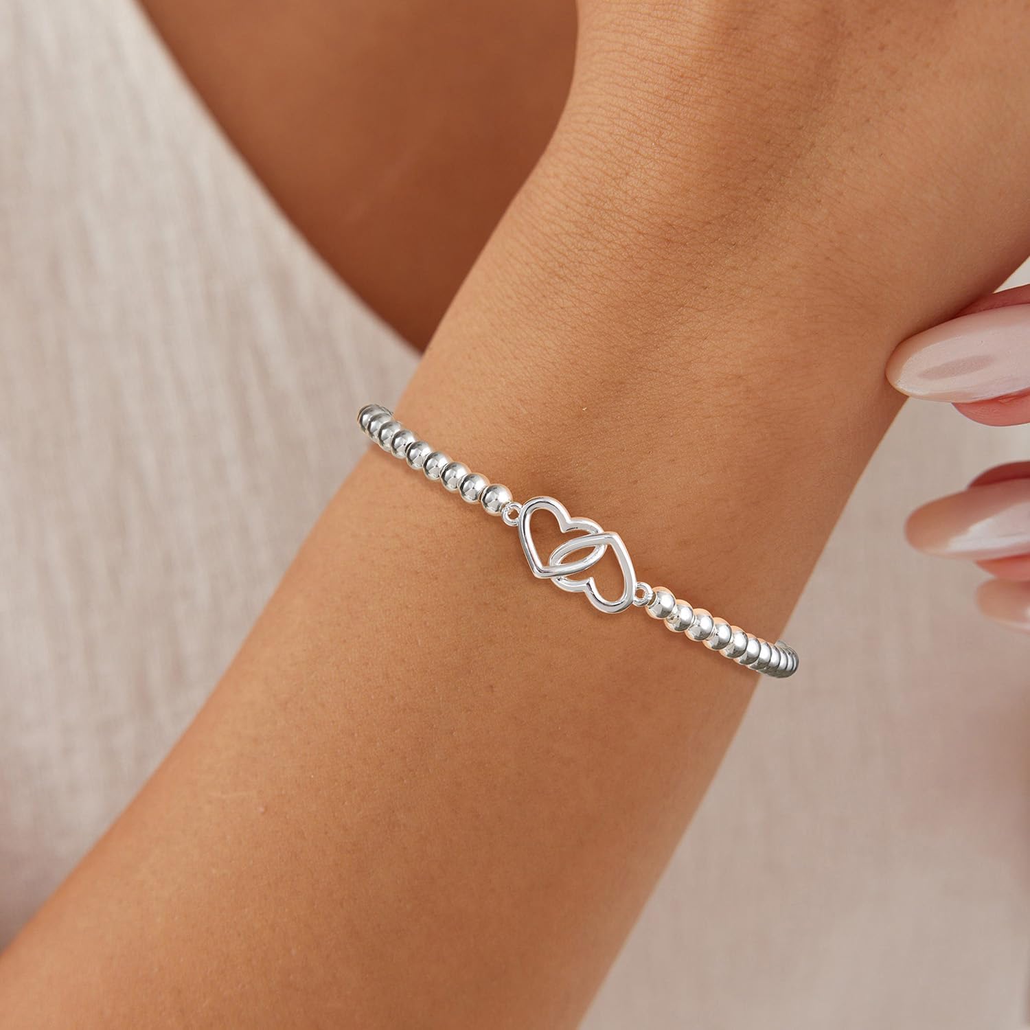Beaded Bracelets for Women 14K Silver Gold Plated Stretch Handmade Ball Bracelets Cute Charm Bracelet Dainty Stackable Cross Heart Bow Wave CZ Circle Trendy Jewelry Easter Gifts image 4