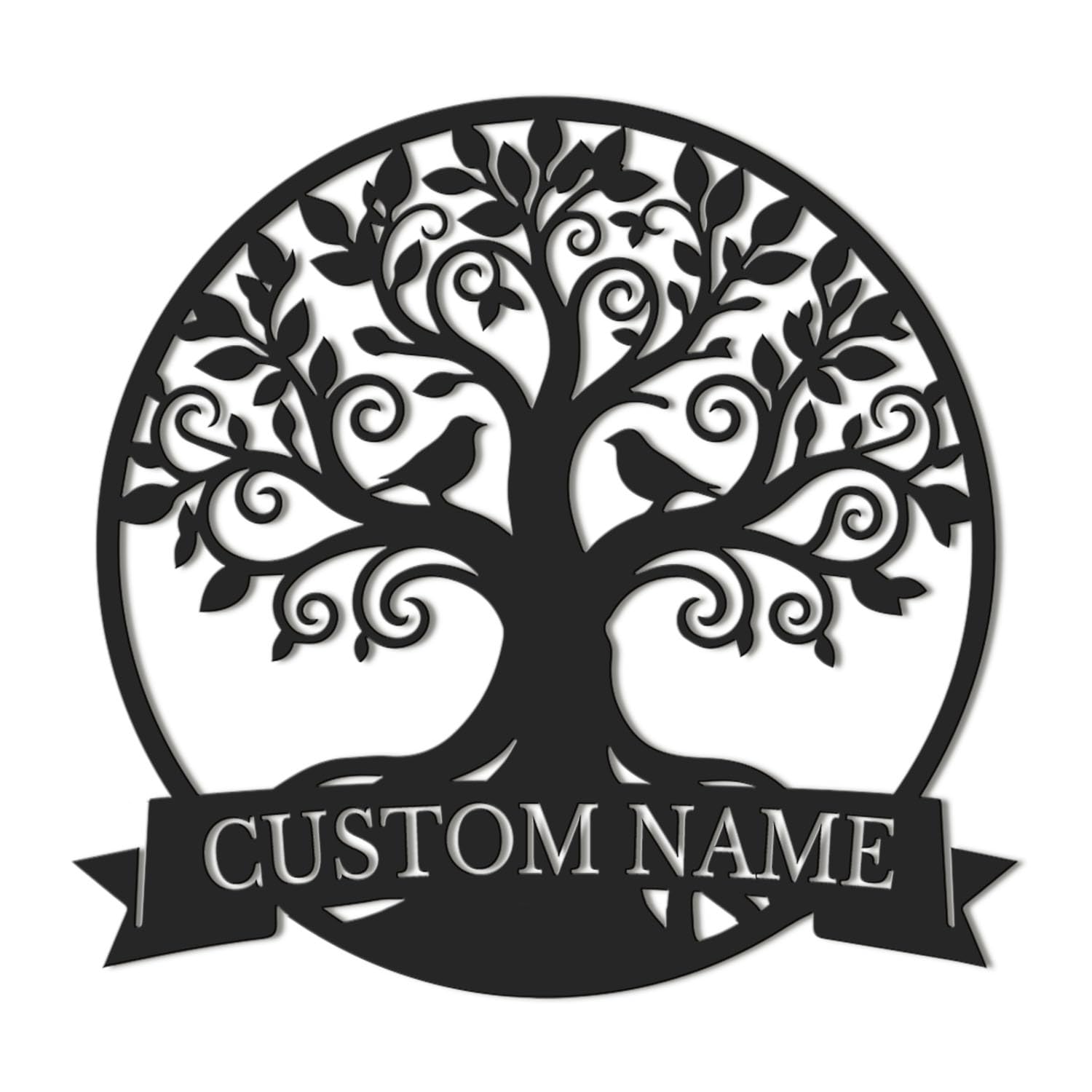 Kissesuu Style-1 Personalized Tree Of Life Metal Sign, Custom Tree Of Life Flying Bird Metal Wall Art, Family Tree Decor, Family Name Monogram, Home Decor (Style-1)