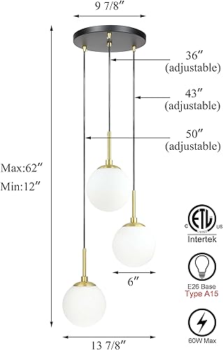 Miniatura 5 de XiNBEi Lighting Iluminación colgante, moderna 1 luz colgante de cristal ajustable cocina colgante luz de techo níquel cepillado XB-P1256-BN