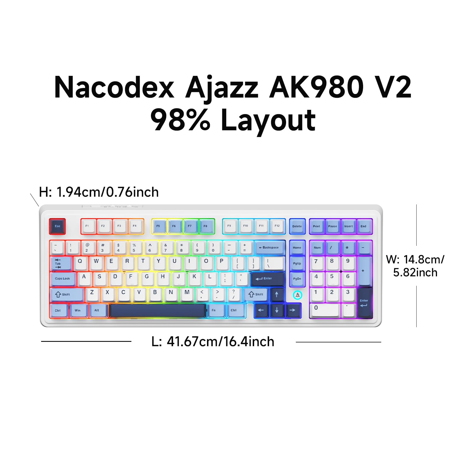 Amazon.com: ACODEX Ajazz AK980 Blue White Wireless Mechanical