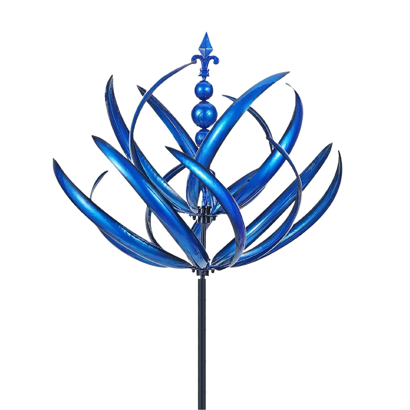 Jomewory Blue Gardenn Wind Spinners Outdoor, Windmill Flower Large Wind Spinner, Decorative Metal Gardenn Sculptures 360 Rotation For Patio, 14X14x90cm,