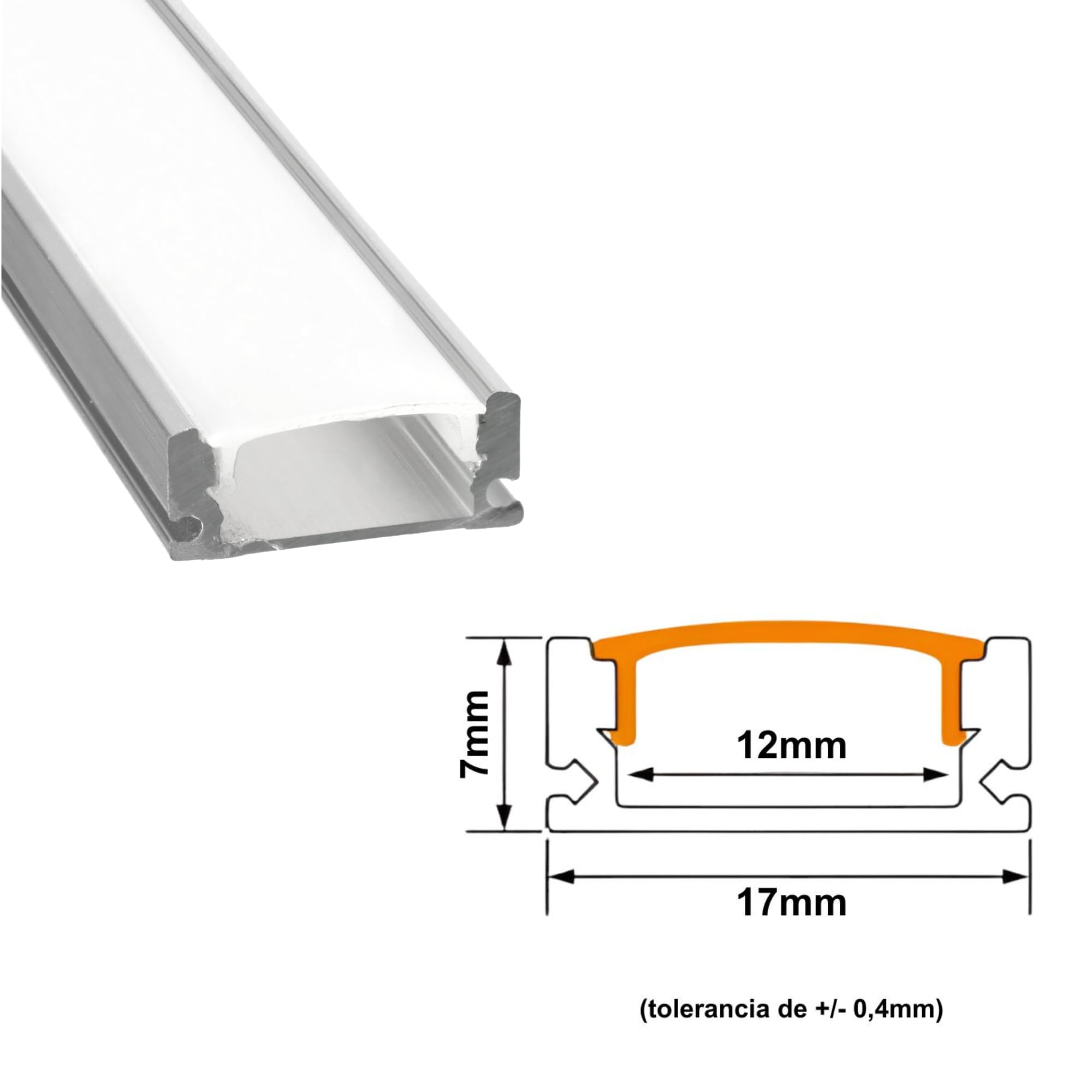 Jandei - Pack 12x Perfiles Aluminio Gris 1 Metro Forma U para Colocación en Superficie de Tiras LED, Difusor Redondeado Semitransparente. Incluye Tapas Finales y Clips Montaje