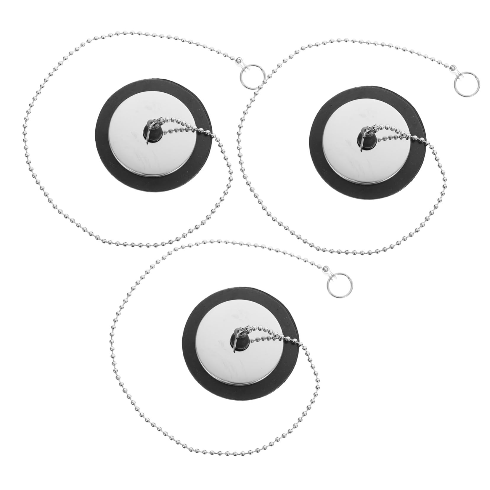 ABOOFAN 3Pcs Rubber Tub Stoppers for Kitchen Sink Bathtub Leakproof Drain Plug with Pull Ring Beaded Chain Fits Standard Drains Versatile Use Bathrooms Laundry Sinks